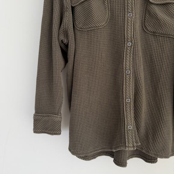 Aerie Lumberjane Waffle Shirt Small Olive Green Oversized Button Front Layer - Picture 4 of 9
